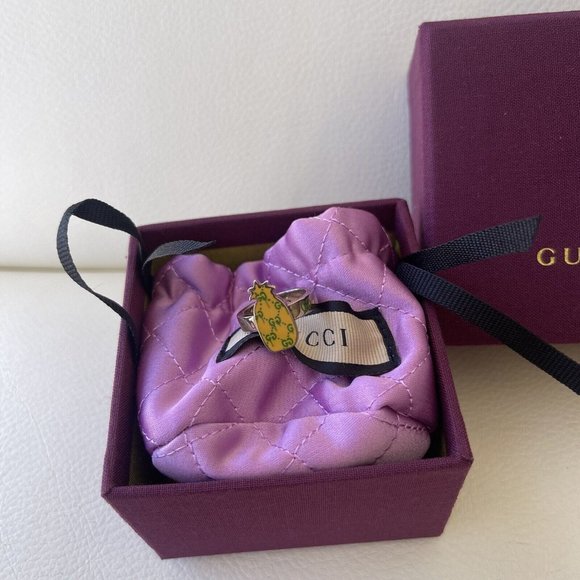NEW GUCCI Italy GHOST PINEAPPLE .925 STERLING SILVER BAND Ring IT-10 US-5.25 - Picture 3 of 6